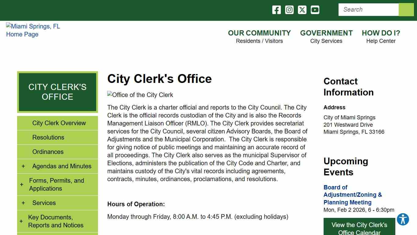 City Clerk's Office Miami Springs FL